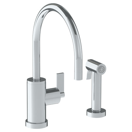Watermark - Blue Deck Mounted 2 Hole Gooseneck Kitchen Set - Includes Side Spray