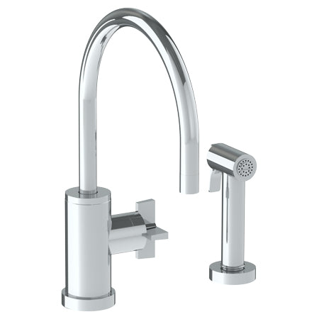 Watermark - Blue Deck Mounted 2 Hole Gooseneck Kitchen Set - Includes Side Spray