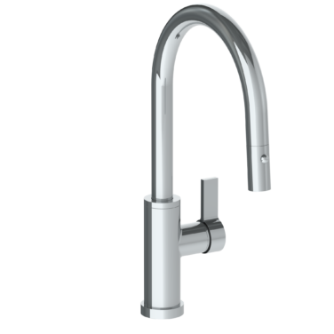 Watermark - Blue Deck Mounted 1 Hole Gooseneck Kitchen Faucet with Pull Down Spray - Low Spout