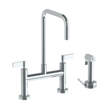 Watermark - Blue Deck Mounted Bridge Square Top Kitchen Faucet with Independent Side Spray