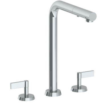 Watermark - Blue Deck Mounted 3 Hole Square Top Kitchen Faucet with Pull Out Spray