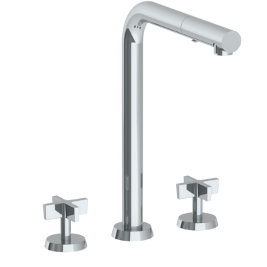 Watermark - Blue Deck Mounted 3 Hole Square Top Kitchen Faucet with Pull Out Spray
