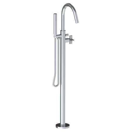 Watermark - Blue Single Hole Floor Standing Gooseneck Bath Set With Hand Shower