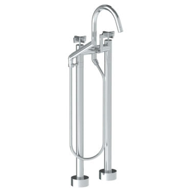 Watermark - Blue Floor Standing Gooseneck Bath Set with Slim Hand Shower