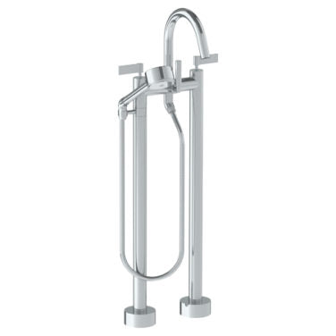 Watermark - Blue Floor Standing Gooseneck Bath Set with Volume Hand Shower