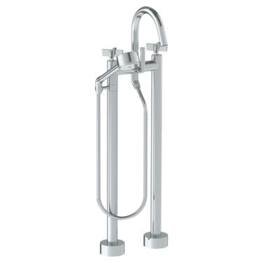Watermark - Blue Floor Standing Gooseneck Bath Set with Volume Hand Shower