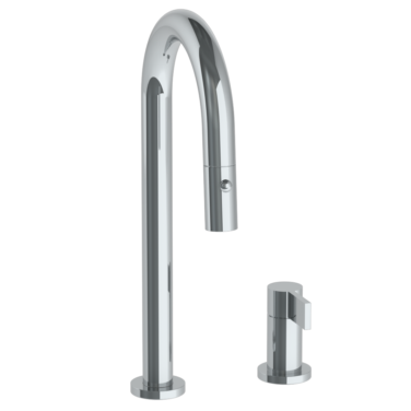 Watermark - Blue Deck Mounted 2 Hole Gooseneck Prep Faucet with Pull Down Spray