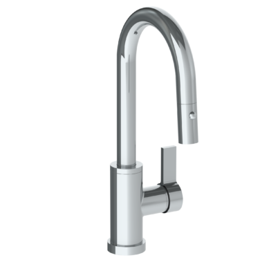 Watermark - Blue Deck Mounted 1 Hole Gooseneck Prep Faucet with Pull Down Spray