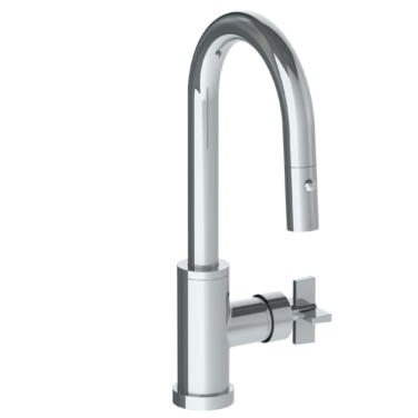 Watermark - Blue Deck Mounted 1 Hole Gooseneck Prep Faucet with Pull Down Spray