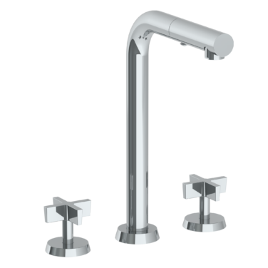 Watermark - Blue Deck Mounted 3 Hole Square Top Prep Faucet with Pull Out Spray