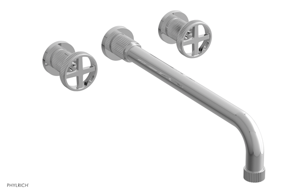 Phylrich - Dustrie Wall Lavatory Set 14 Inch Spout Grooved Cross Handles