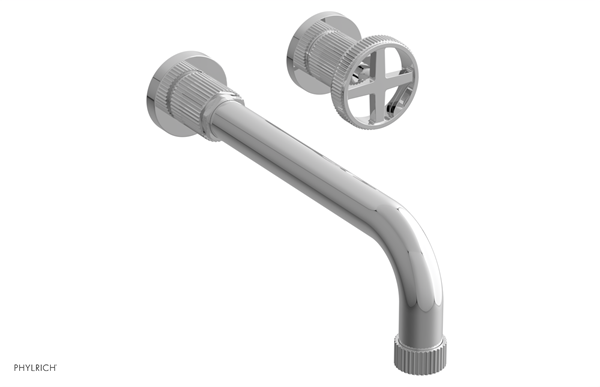 Phylrich - Dustrie Single Handle Wall Lavatory Set 10 Inch Spout - Grooved Cross Handle