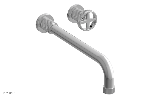 Phylrich - Dustrie Single Handle Wall Lavatory Set 12 Inch Spout - Grooved Cross Handle