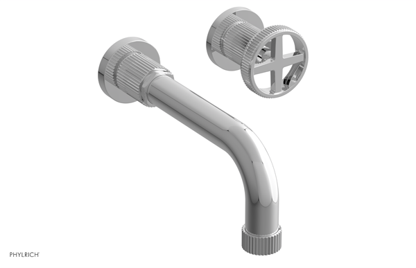 Phylrich - Dustrie Single Handle Wall Lavatory Set 7-5/8 Inch Spout - Grooved Cross Handle