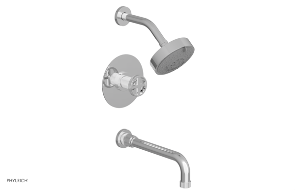 Phylrich - Dustrie Pressure Balance Tub & Shower Set 10 Inch Spout - Cross Handle Grooved