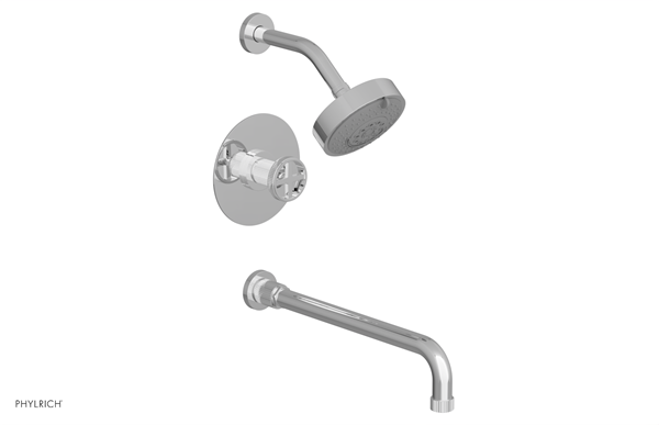 Phylrich - Dustrie Pressure Balance Tub & Shower Set 14 Inch Spout - Cross Handle Grooved
