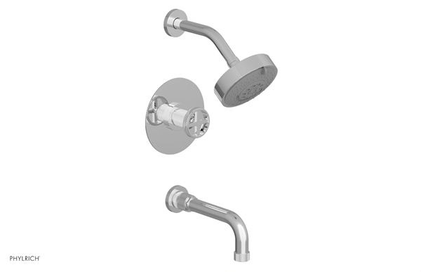 Phylrich - Dustrie Pressure Balance Tub & Shower Set 7-5/8 Inch Spout - Cross Handle Grooved