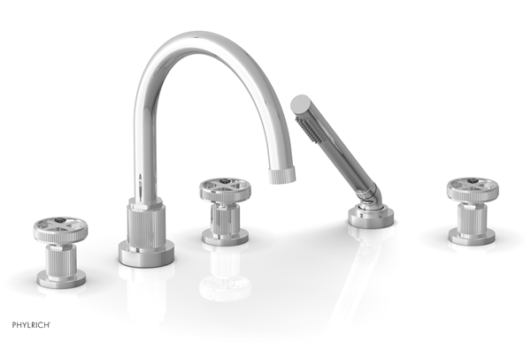 Phylrich - Dustrie Deck Tub Set with Hand Shower - Cross Handles Grooved