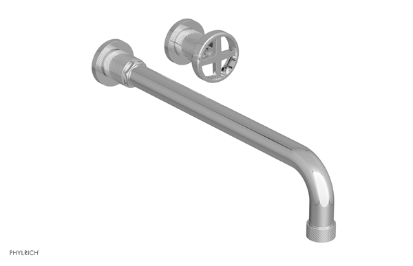 Phylrich - Dustrie Single Handle Wall Lavatory Set 14 Inch Spout - Knurled Cross Handle