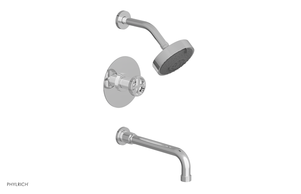 Phylrich - Dustrie Pressure Balance Tub & Shower Set 10 Inch Spout - Knurled Cross Handle