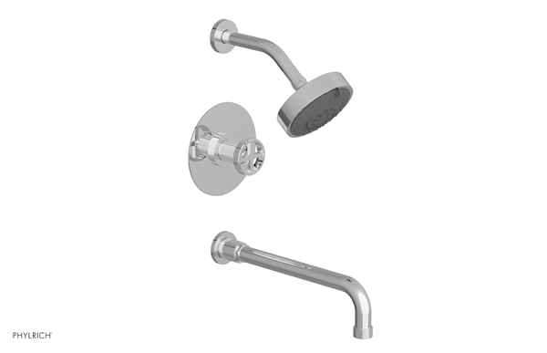 Phylrich - Dustrie Pressure Balance Tub & Shower Set 12 Inch Spout - Knurled Cross Handle