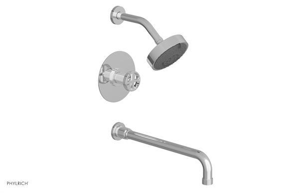 Phylrich - Dustrie Pressure Balance Tub & Shower Set 14 Inch Spout - Knurled Cross Handle