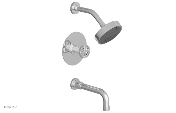Phylrich - Dustrie Pressure Balance Tub & Shower Set 7-5/8 Inch Spout - Knurled Cross Handle