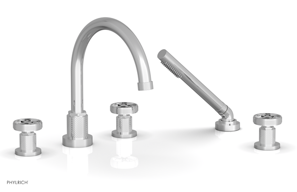 Phylrich - Dustrie Deck Tub Set with Hand Shower Arc Spout - Knurled Cross Handles