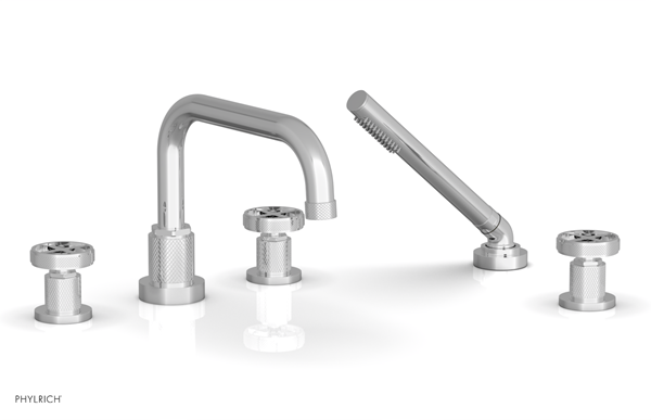Phylrich - Dustrie Deck Tub Set with Hand Shower Low Spout - Knurled Cross Handles