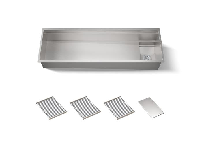 Kohler - Synthos 57-3/4 Inch Undermount Single-Bowl Kitchen Sink With 3 Basin Racks + Drain Cover