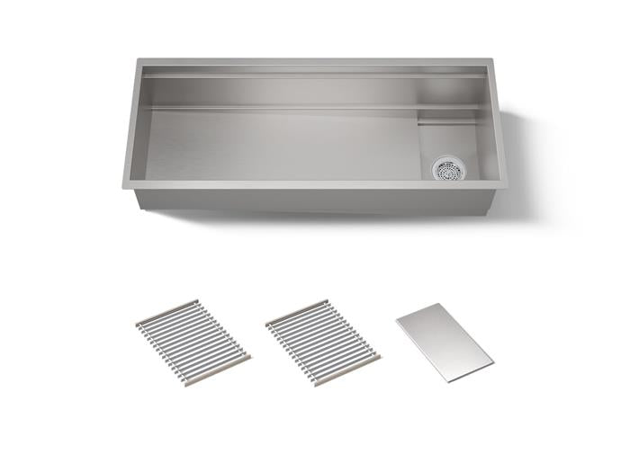 Kohler - Synthos 45-3/4 Inch Undermount Single-Bowl Kitchen Sink With 2 Basin Rack + Drain Cover