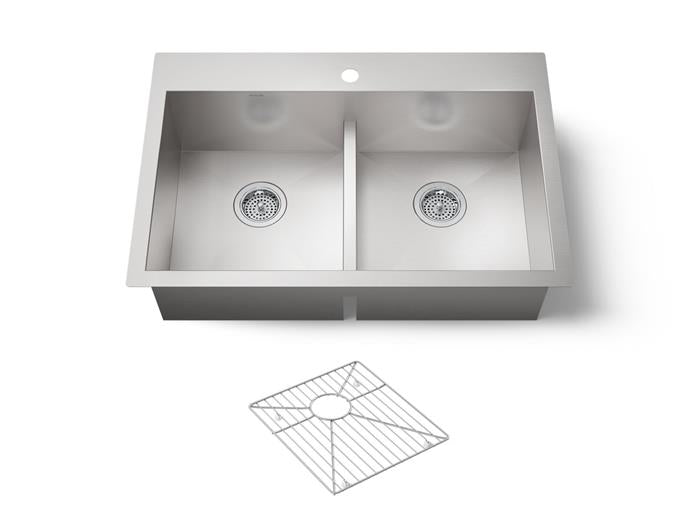 Kohler - Vault Smart Divide 33 Inch Top-/Undermount Double-Bowl Kitchen Sink - Single Hole