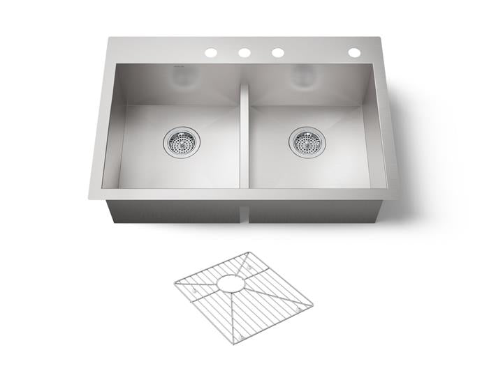 Kohler - Vault Smart Divide 33 Inch Top-/Undermount Double-Bowl Kitchen Sink - 4-Hole