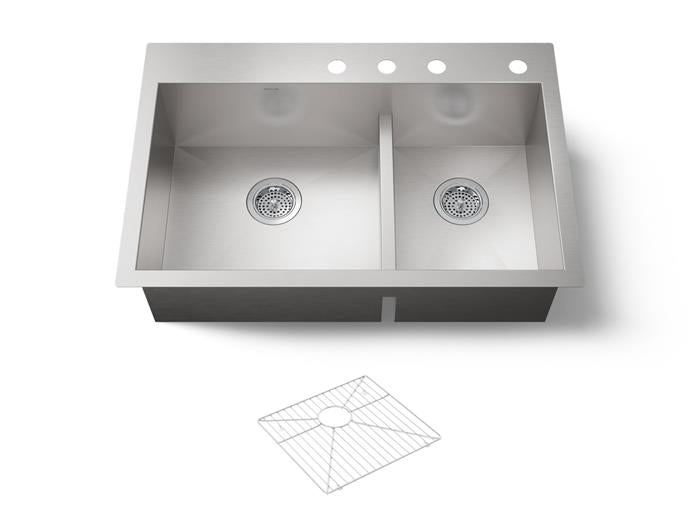 Kohler - Vault Offset Smart Divide 33 Inch Top-/Undermount Double-Bowl Kitchen Sink - 4-Hole
