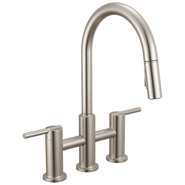 Delta - Nicoli Two Handle Pull-Down Bridge Kitchen Faucet