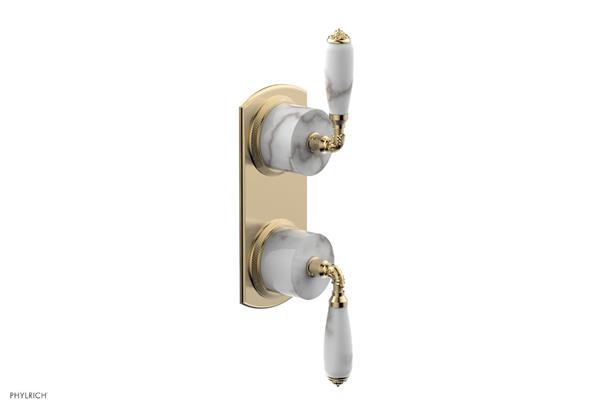 Phylrich - Valencia Thermostatic Valve with Volume Control or Diverter - White Marble Lever Handles