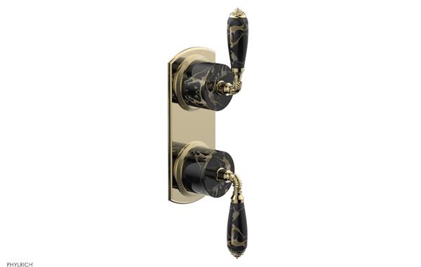 Phylrich - Valencia Thermostatic Valve with Volume Control or Diverter - Black Marble Lever Handles