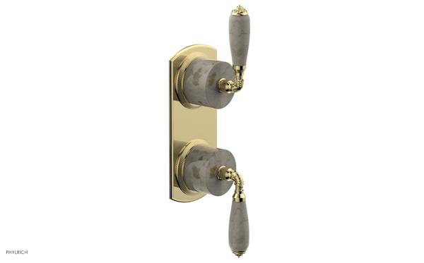 Phylrich - Valencia Thermostatic Valve with Volume Control or Diverter - Beige Marble Lever Handles