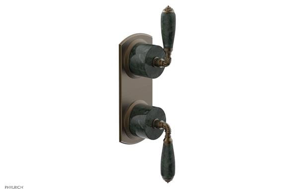 Phylrich - Valencia Thermostatic Valve with Volume Control or Diverter - Green Marble Lever Handles