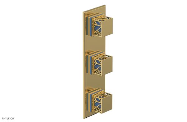 Phylrich - Jolie Thermostatic Valve with Two Volume Control Square Handle with Light Blue Accents