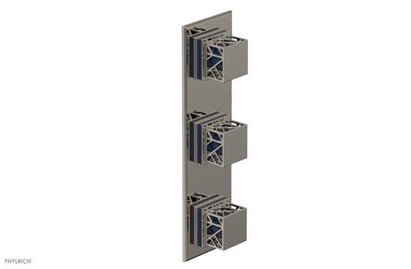 Phylrich - Jolie Thermostatic Valve with Two Volume Control Square Handle with Navy Blue Accents