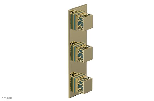 Phylrich - Jolie Thermostatic Valve with Two Volume Control Square Handle With Turquoise  Accents