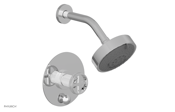 Phylrich - Dustrie Pressure Balance Shower and Diverter Set (Less Spout) - Grooved Cross Handle