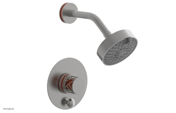 Phylrich - Jolie Pressure Balance Shower and Diverter Set (Less Spout) Round Handle With Round Orange Accent