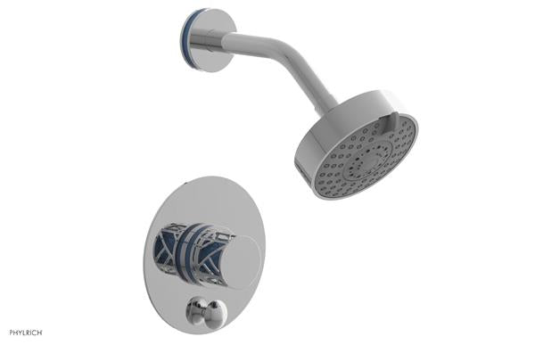 Phylrich - Jolie Pressure Balance Shower and Diverter Set (Less Spout) Round Handle With Round Light Blue Accents