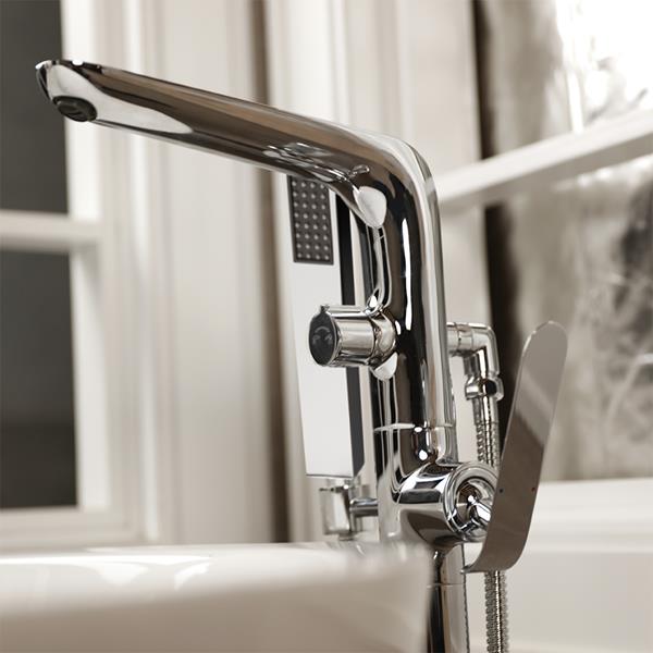 Lacava - Flou Floor-Standing Single-Hole Tub Filler With Single Lever Handle, Two-Way Diverter