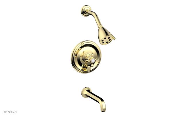 Phylrich - Hex Traditional Pressure Balance Tub and Shower Set - Cross Handles