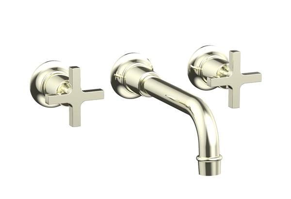 Phylrich - Hex Modern Wall Lavatory Set 8 1/4 Inch Spout - Cross Handles