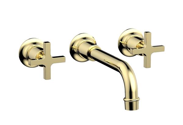 Phylrich - Hex Modern Wall Lavatory Set 8 1/4 Inch Spout - Cross Handles
