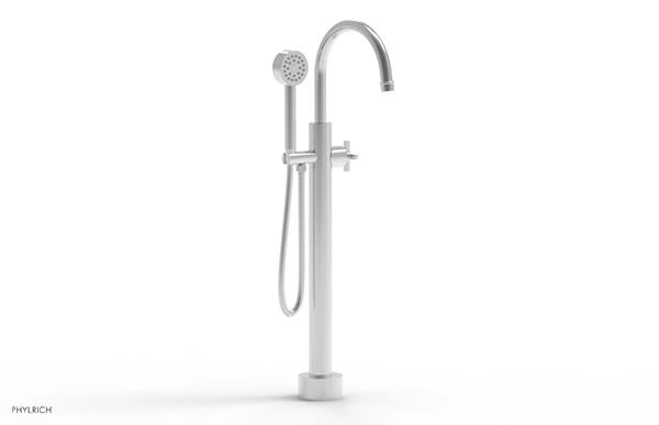 Phylrich - Hex Modern Low Floor Mount Tub Filler with Hand Shower - Cross Handle